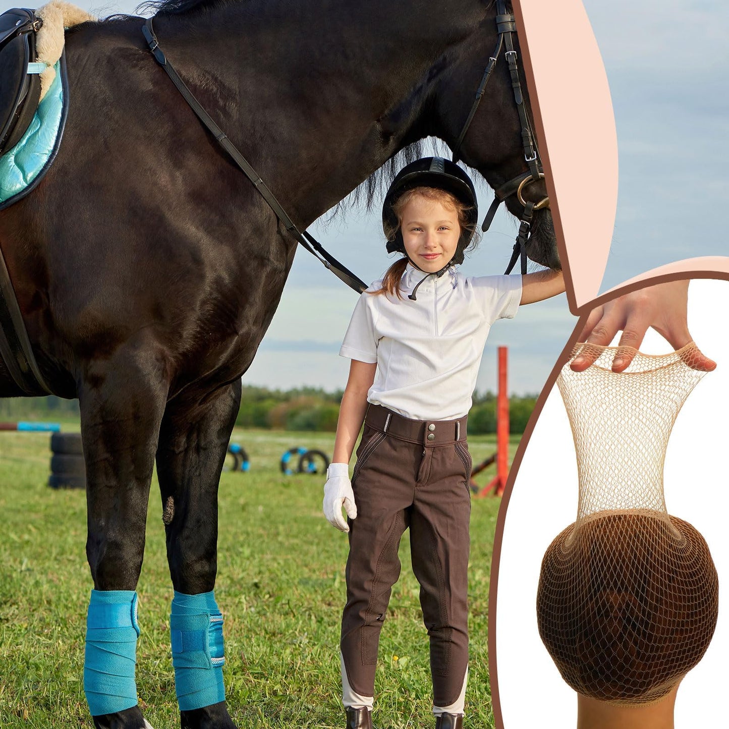 Yuxung 4 Pieces Equestrian Hair Net Women Ride Hair Net No Knot Cap Weaving Caps Wig for Long and Short(Light Brown)