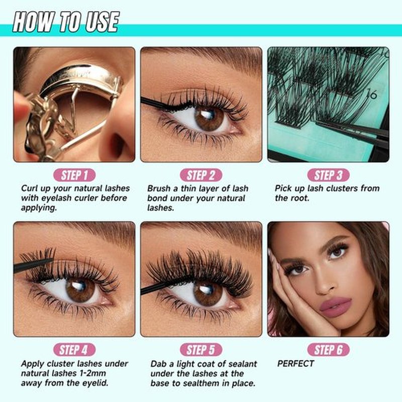 AMZGIRL LASH Midnight DIY Lash Extension Kit, 144 pcs Eyelash Clusters Kit Lash Bond and Seal, Lash Glue Remover and Applicator for Individual False Eyelashes Kit Lash Extensions(D-16mm Kit)