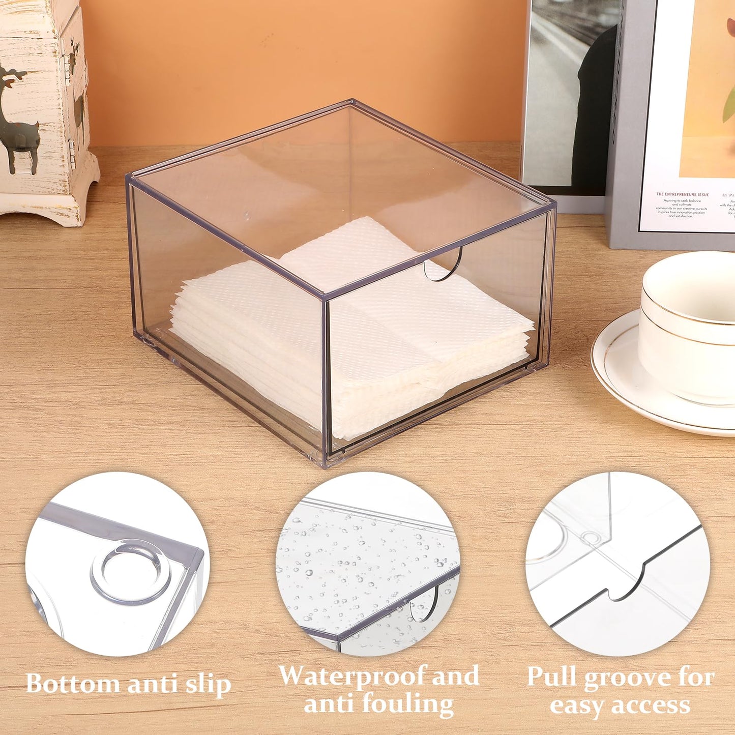 2 Pcs Disposable Face Towel Holder, Face Towel Storage Box Bin, Stackable Clear Makeup Organizer with Drawer for Clean Skin Club Face XL Towels Holder for Vanity Bathroom and Makeup Organization