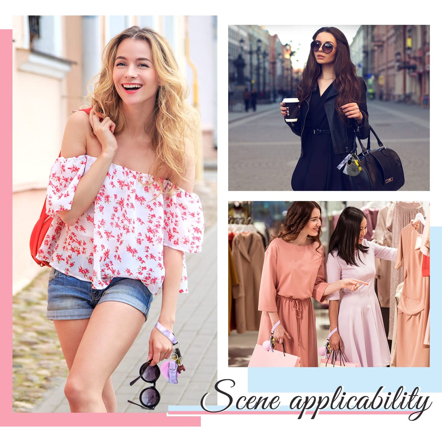 Hicarer 30 Pieces Marble Lipstick Holder Keychain Lip Balm Holder Set Lipstick Bags Set Includes Keychain Wristlet Lanyard, Marble Style Lip Balm Bag and Ball Pom Pom Accessory(Square)