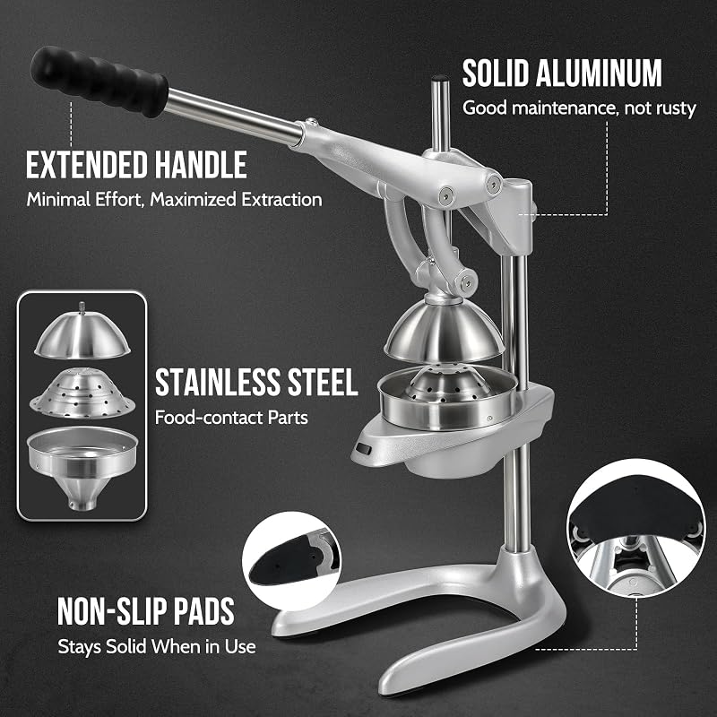 Manual Juicer – Easy Squeeze Stainless Steel Citrus Press with Ergonomic Lever
