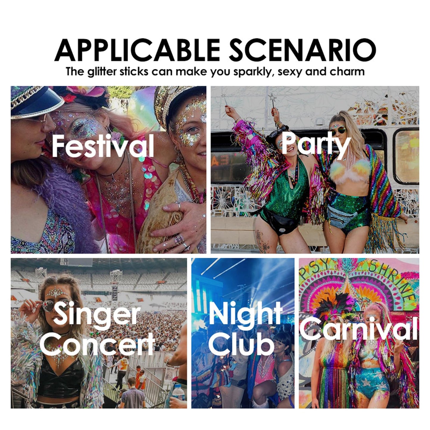 Body Glitter Stick,Sparkling Face Hair Glitter Makeup for Kids Women,Waterproof Hair Glitter,Singer Concert Festival Rave Halloween Accessories,Mermaid Sequins Face Paint Gel Kit (Mermaid)