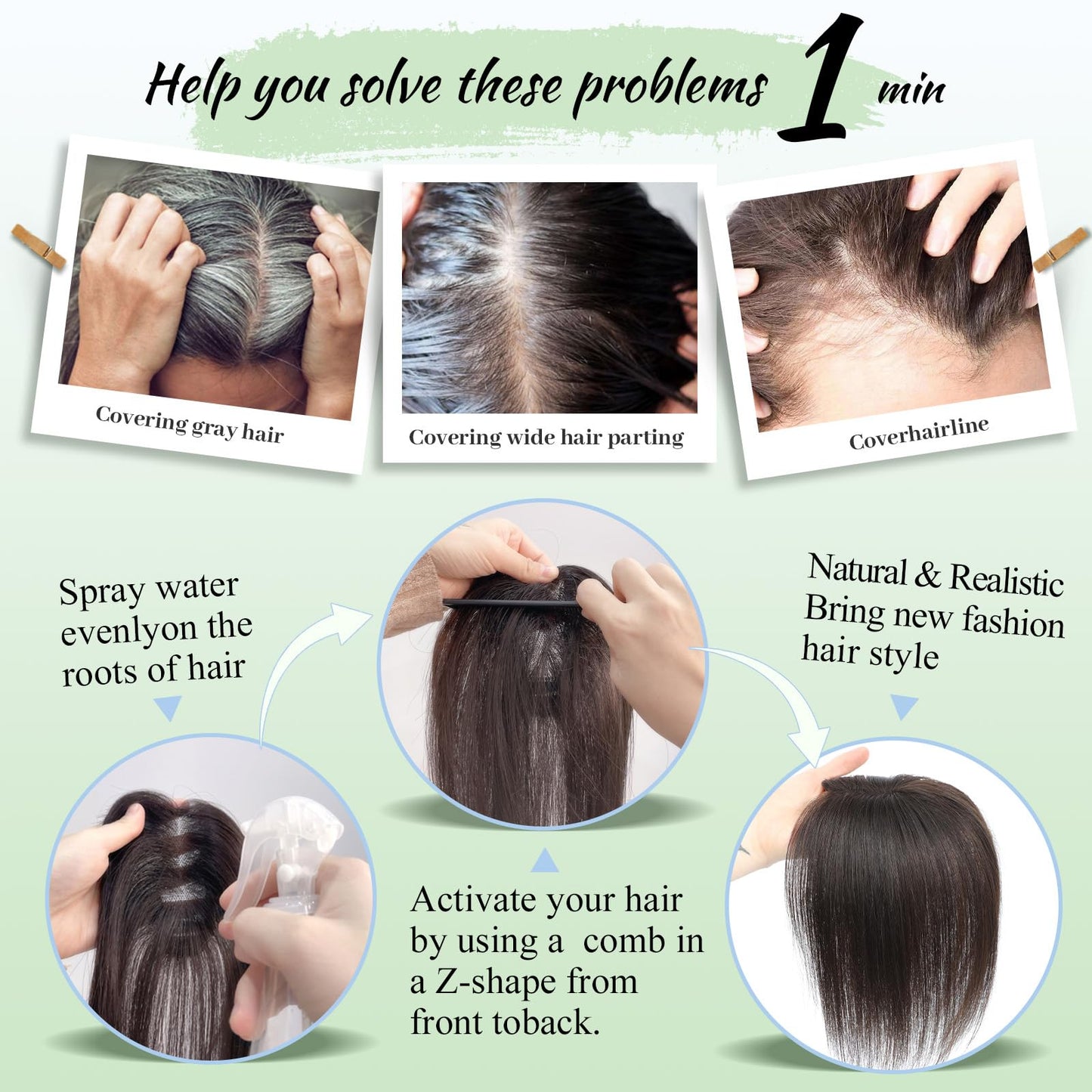 SEA SINGING Hair Toppers for Women Real Human Hair Upgrade Swiss Base Hand-Tied Invisible 10 Inch Toppers Hair Pieces for Women(2#)