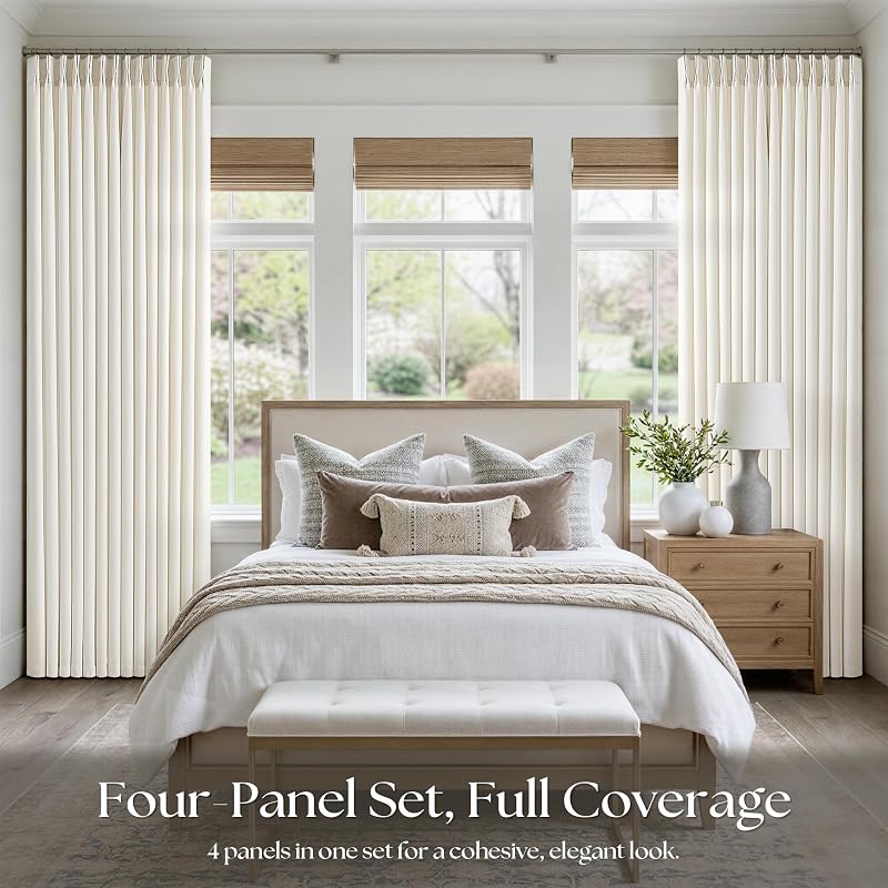 Natural Pinch Pleat Linen Curtains 40x108 Inches - 4 Panels, Ivory Cream (Variation: Natural 40"W x 108"L Pack of 4)