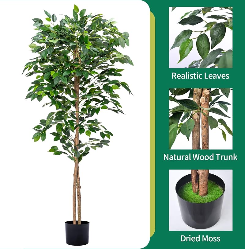 Artificial Ficus Tree 5FT - Realistic Leaves, Sturdy Nursery Pot, Indoor Outdoor Decor, 2-Pack