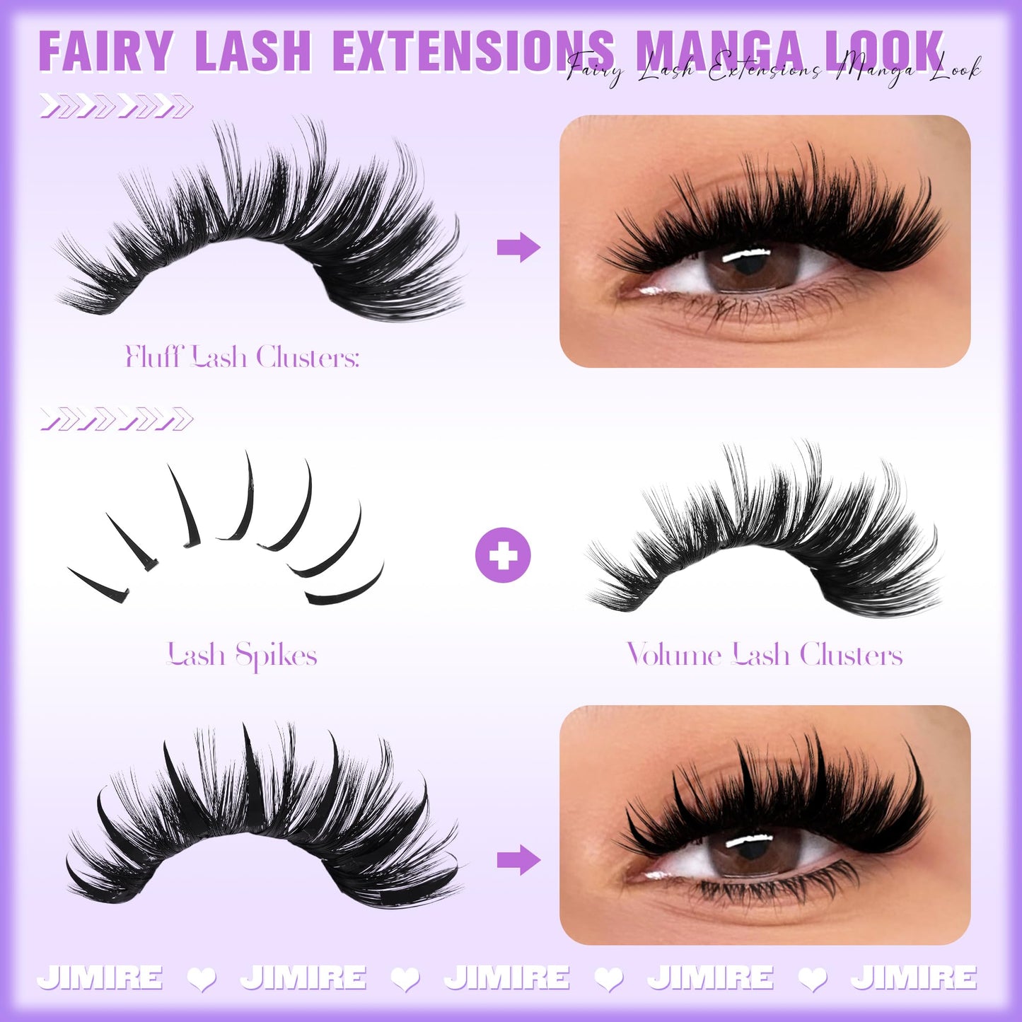 JIMIRE Volume Lash Clusters 12-18MM D Curly Thick Mink Cluster Eyelash Extensions with Spiky Wispy Lash Clusters and Bottom Lashes Extensions 216Pcs DIY at Home