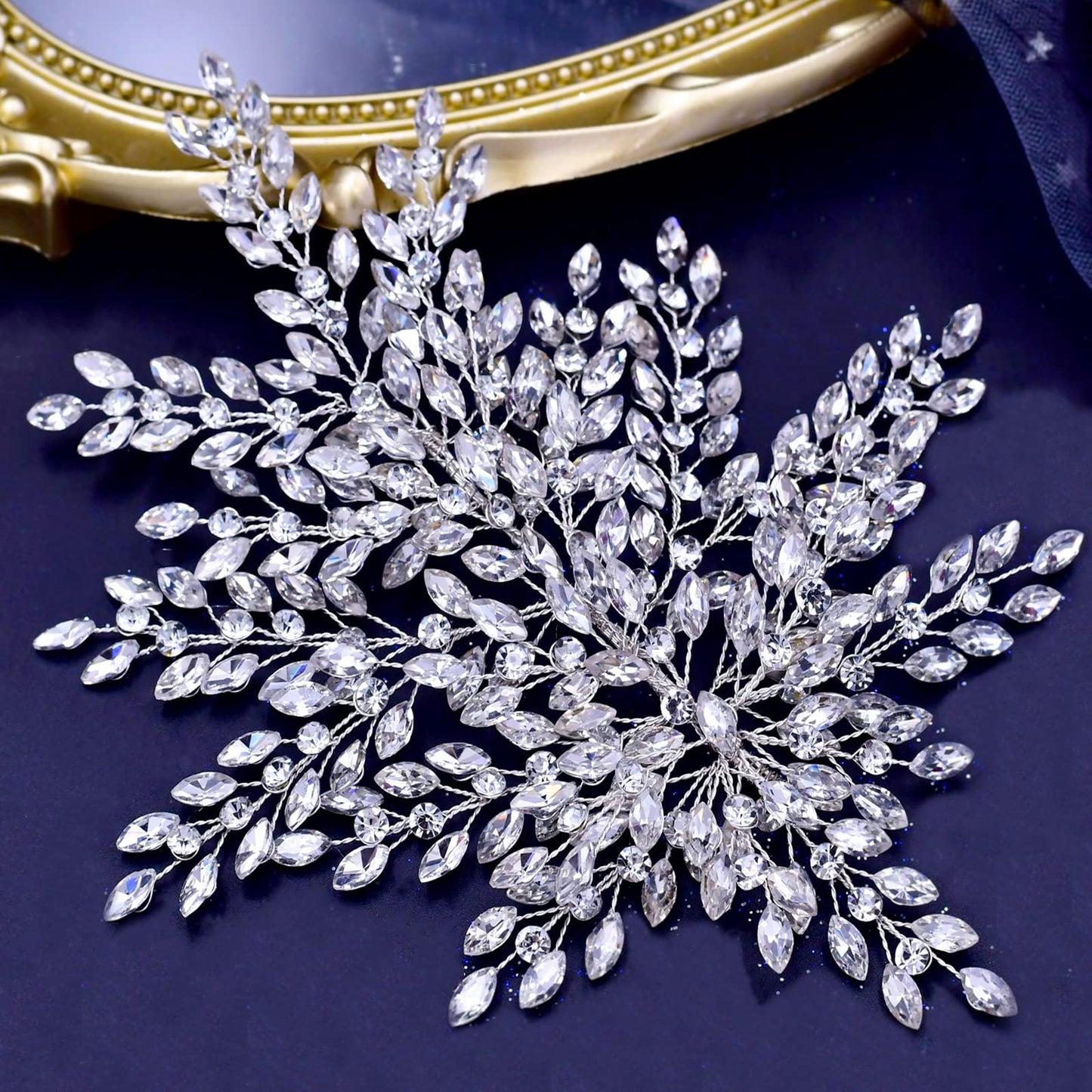 AMORARSI Wedding Rhinestone Hair Piece Leaf Bride Side Headpieces Crystal Hair Accessories for Brides and Bridesmaids