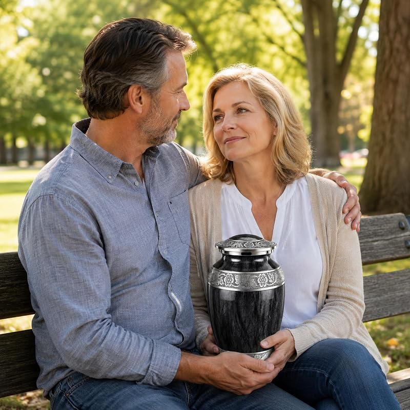 Wc Black Large Aluminum Urn for Adults – Watercolor Finish with Velvet Bag (Variation: Wc Black+Large)
