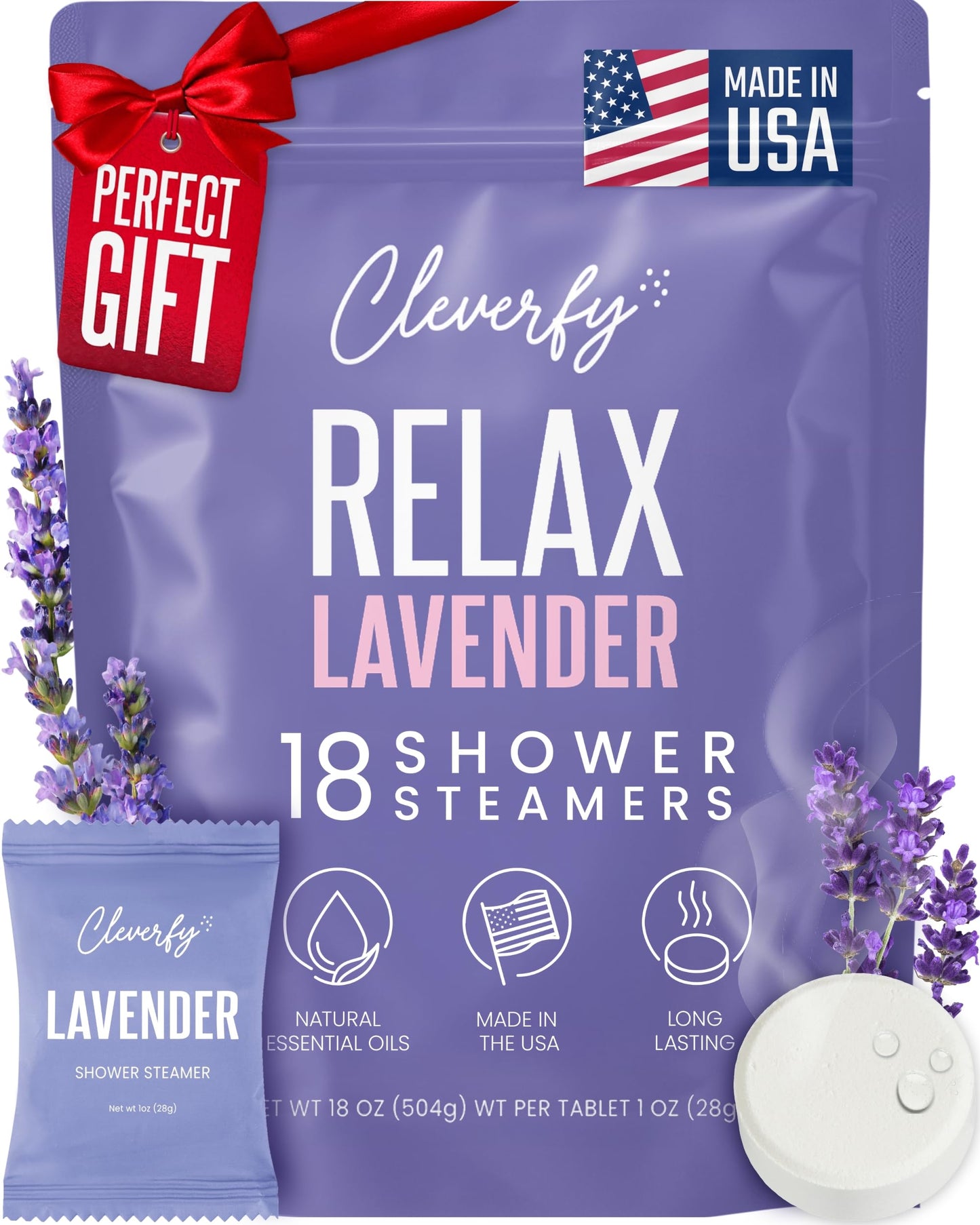Cleverfy Lavender Shower Steamers Aromatherapy – Stocking Stuffers for Teen Girls, Women and Wife – Christmas Gifts for Teens and Women – White Elephant Gifts for Adults – 18 Tablets