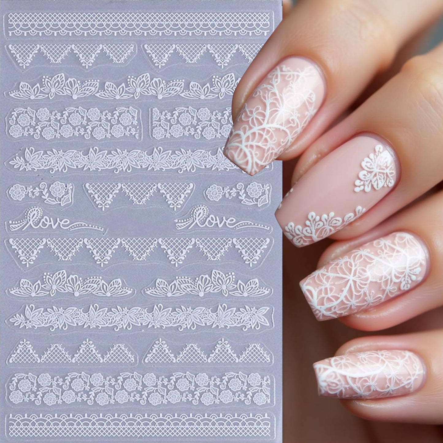 4 Sheets Lace Nail Art Stickers Black Flower Lace Nail Decals Self Adhesive 5D Micro Embossed Lace Flower French Tips Nail Designs Pegatinas Uñas Nail Supplies for Women DIY Acrylic Nails Decoration