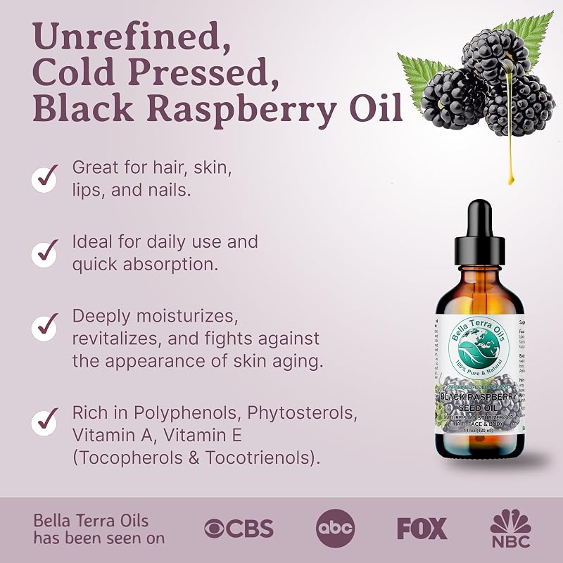 Black Raspberry Seed Oil 8 oz - Cold-Pressed Natural Elixir with Ellagic Acid & Vitamin A