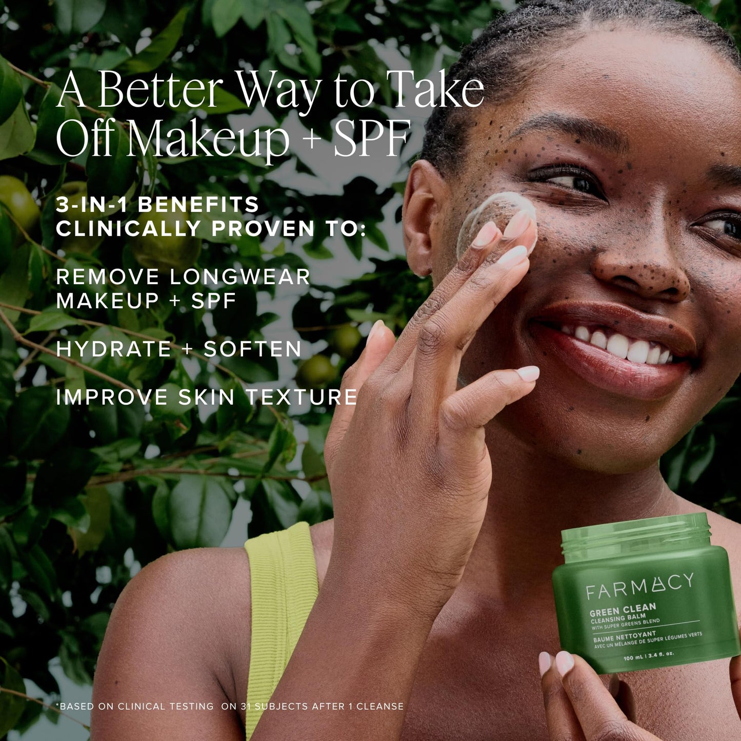 Farmacy Makeup Remover Cleansing Balm - Green Clean Waterproof Makeup Remover + Oil Based Cleanser - Newly Formulated Double Cleanser with Plant Based Waxes + Upcycled Moringa (100ml)