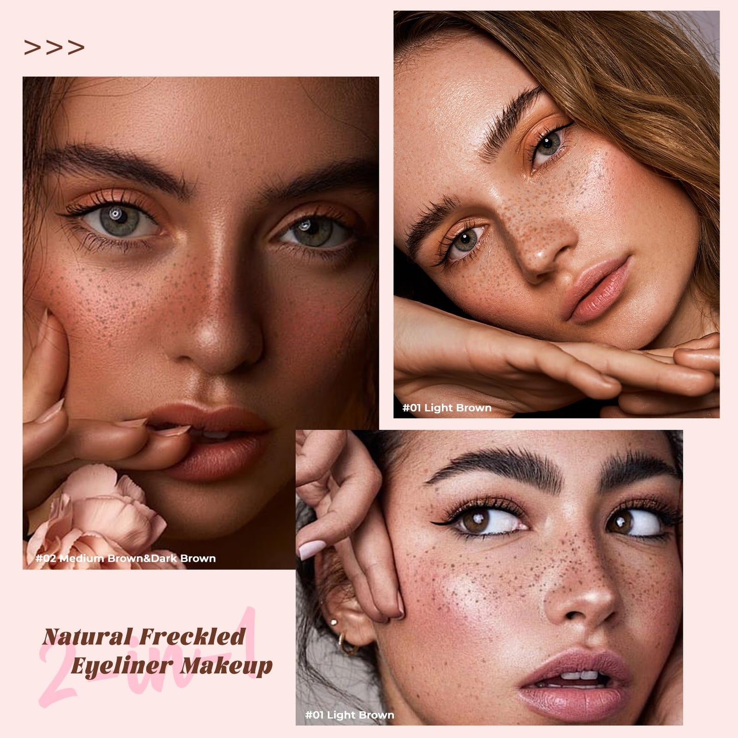 HOSAILY 2pcs Light Brown Freckle Stamp Makeup Pen, Quick Dry Faux Freckles Black Liquid Eyeliner Pen Set, Natural Lifelike Waterproof Fake Freckle Stain Marker Pencil Face Decoration Sunkissed Makeup