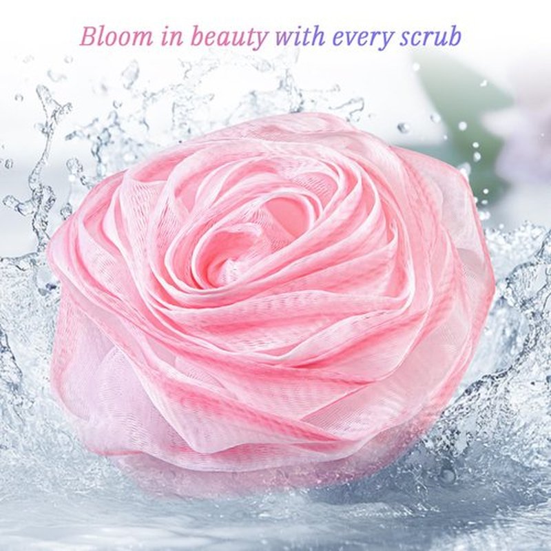 LAYUKI Bath Shower Sponge, Bath Loofah Sponge, Body Wash Sponge, Rose-Shaped Loofah Sponge, Exfoliating Bath Sponge, Body Scrubber (Set of 4 Pieces)