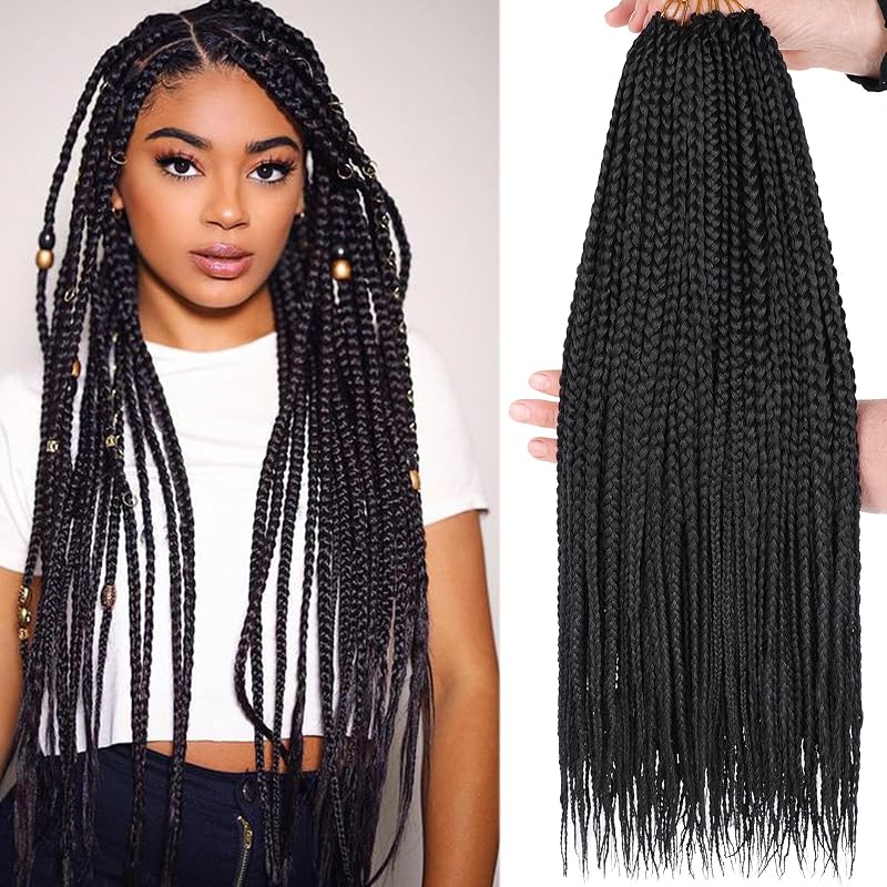 Box Braids Crochet Hair 24" Knotless Pre-Looped 8 Packs Ombre 1B# – 144 Strands, 18 Per Pack
