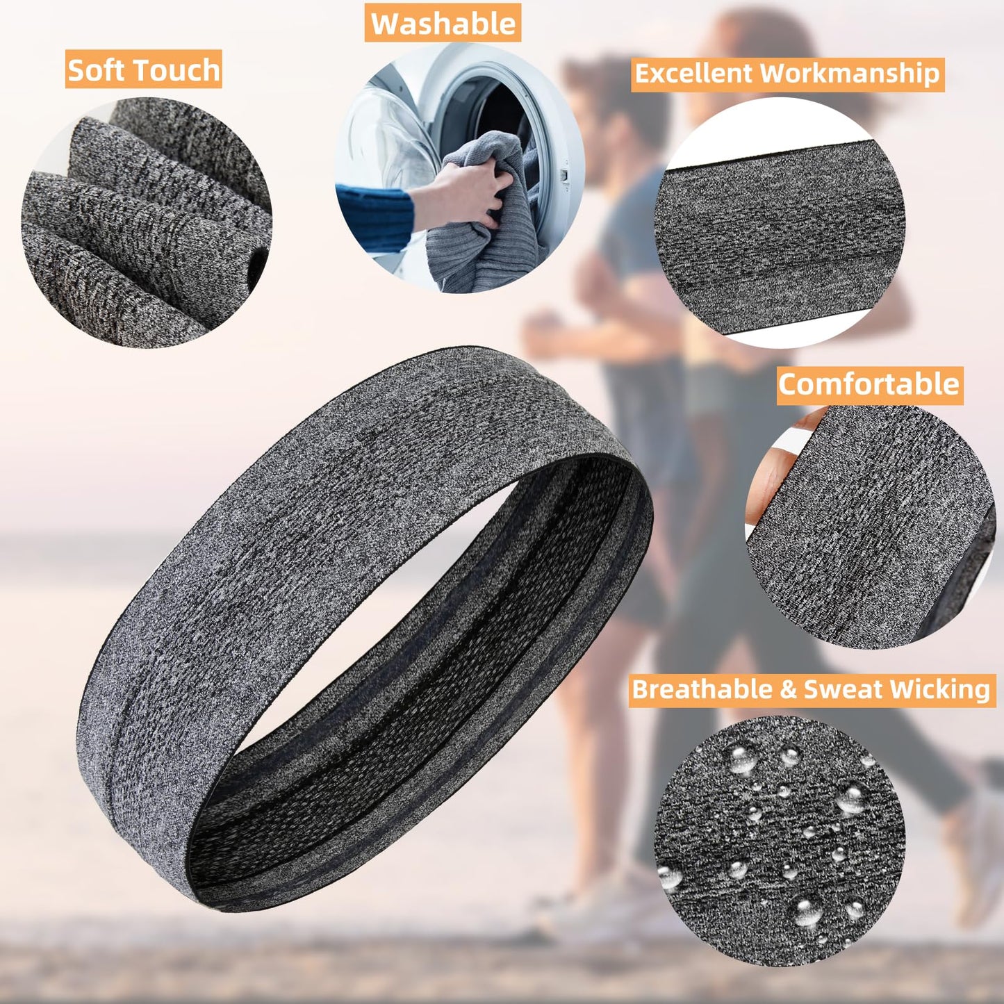 Sweat Bands Headbands for Women Non Slip, Workout Headbands with Grip - Women Sports Head Bands for Women's Hair, Moisture Wicking Sweatbands for Running Yoga Athletic