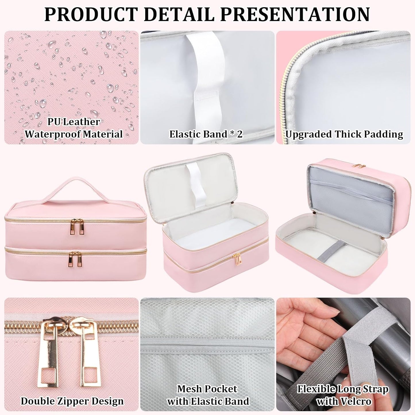 Shark Flex Style Travel Case - Double Layer Waterproof Organizer for Hair Dryer Attachments (Dianthus White)