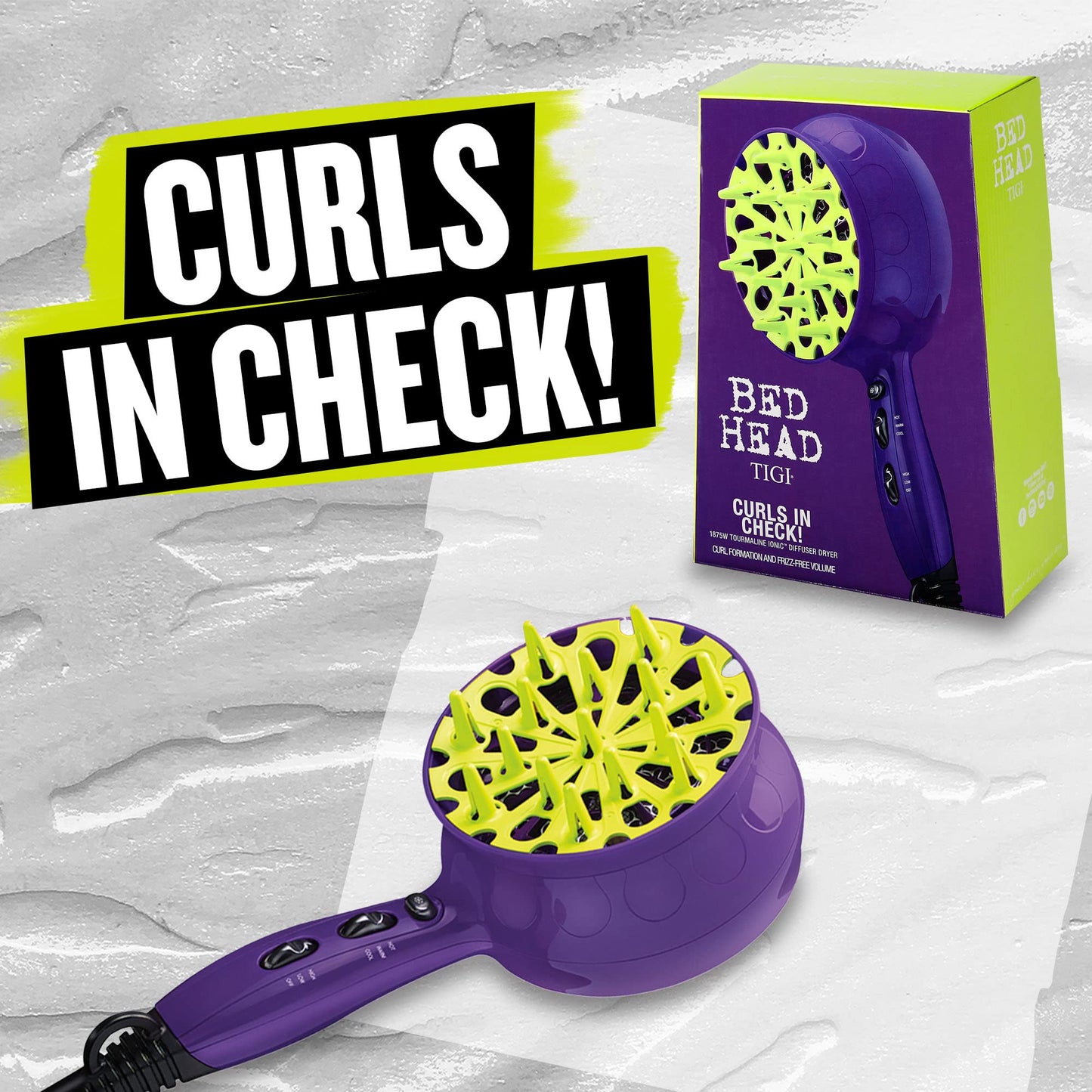Bed Head Curls-in-Check 1875W Hair Diffuser Dryer | Great for Curly Hair, Reduce Frizz & Static | Diffuser Hair Dryer Enhances Natural Curl, Waves & Texture