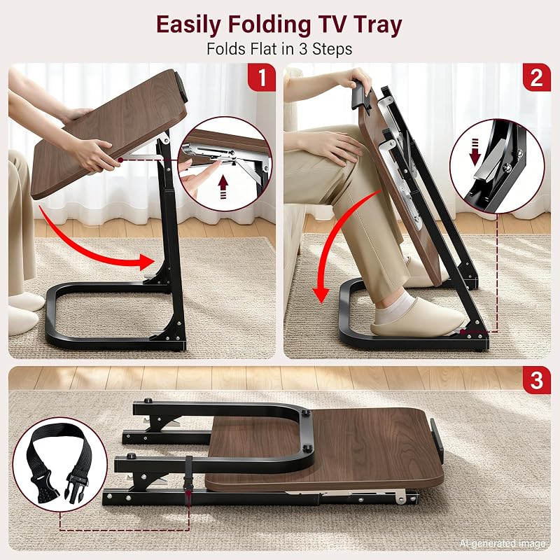 Walnut Wood Laptop Tray Table with Adjustable Height & Tilt, Foldable End Sofa Desk—Variation Walnut Wood+Flat