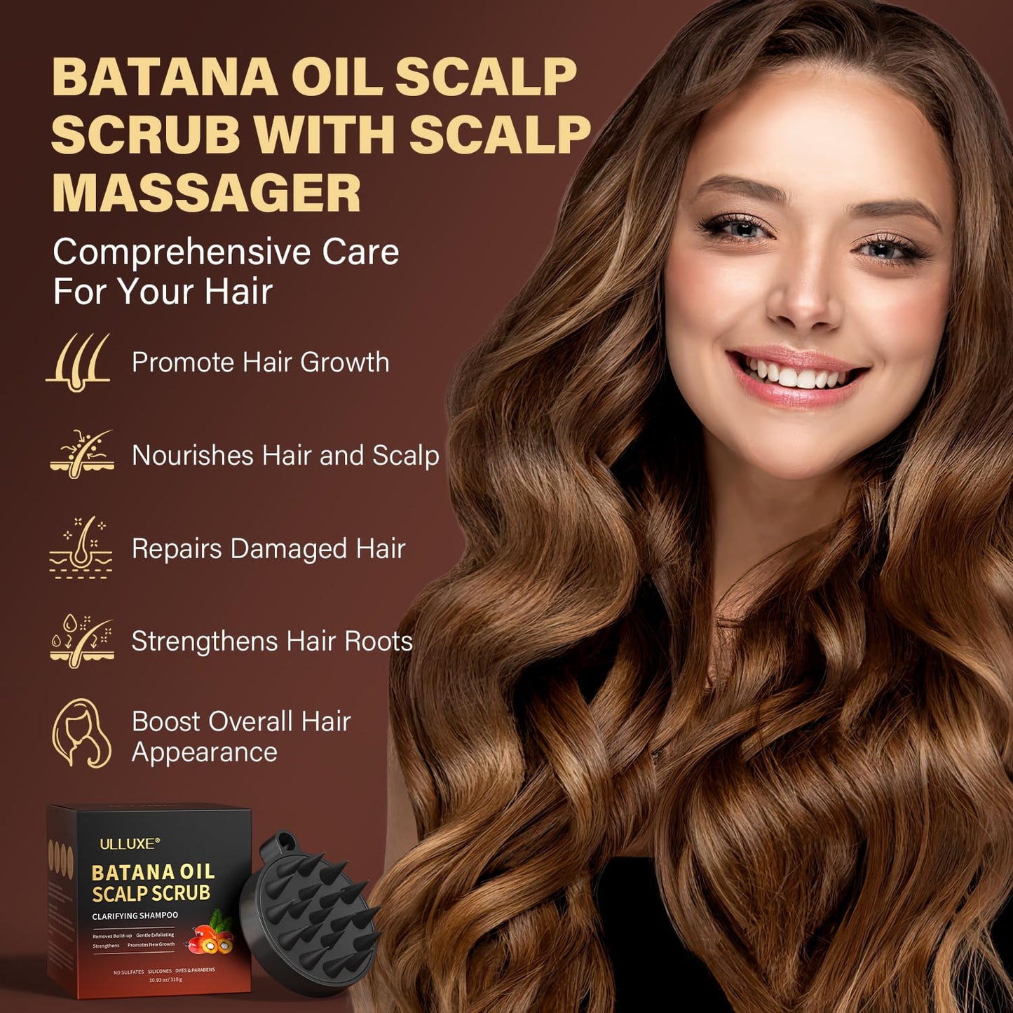 Scalp Scrub, 2-in-1 Clarifying Scalp Exfoliator Scrub Shampoo with Batana Oil Rosemary & Mint, Hair Treatment with Scalp Scrubber for Dandruff, Build Up, Oily, Itchy Scalp & Thinning Hair, 10.93 oz