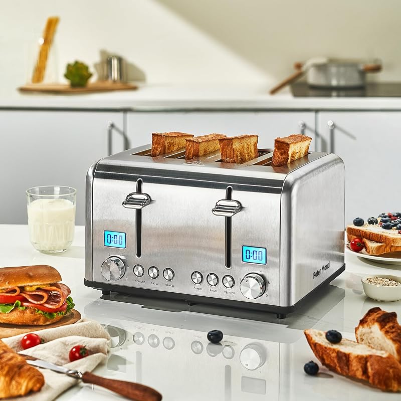 Countdown 4-Slice Toaster with Extra Wide 1.5" Slots, Bagel/Defrost/Cancel - Silver, 1650W