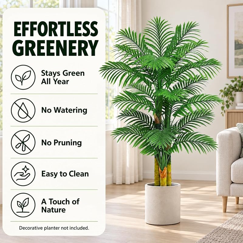 5FT Artificial Golden Cane Palm Tree with White Pot - UV Resistant, Indoor/Outdoor