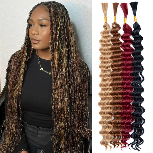 Deep Wave Bulk Braiding Hair for Boho Braids No Weft Curly 4 Bundles 135g Wet and Wavy Faux Braiding Hair Extensions 20 inch Water Wave,(P1B/BUG/27/30 20inch)
