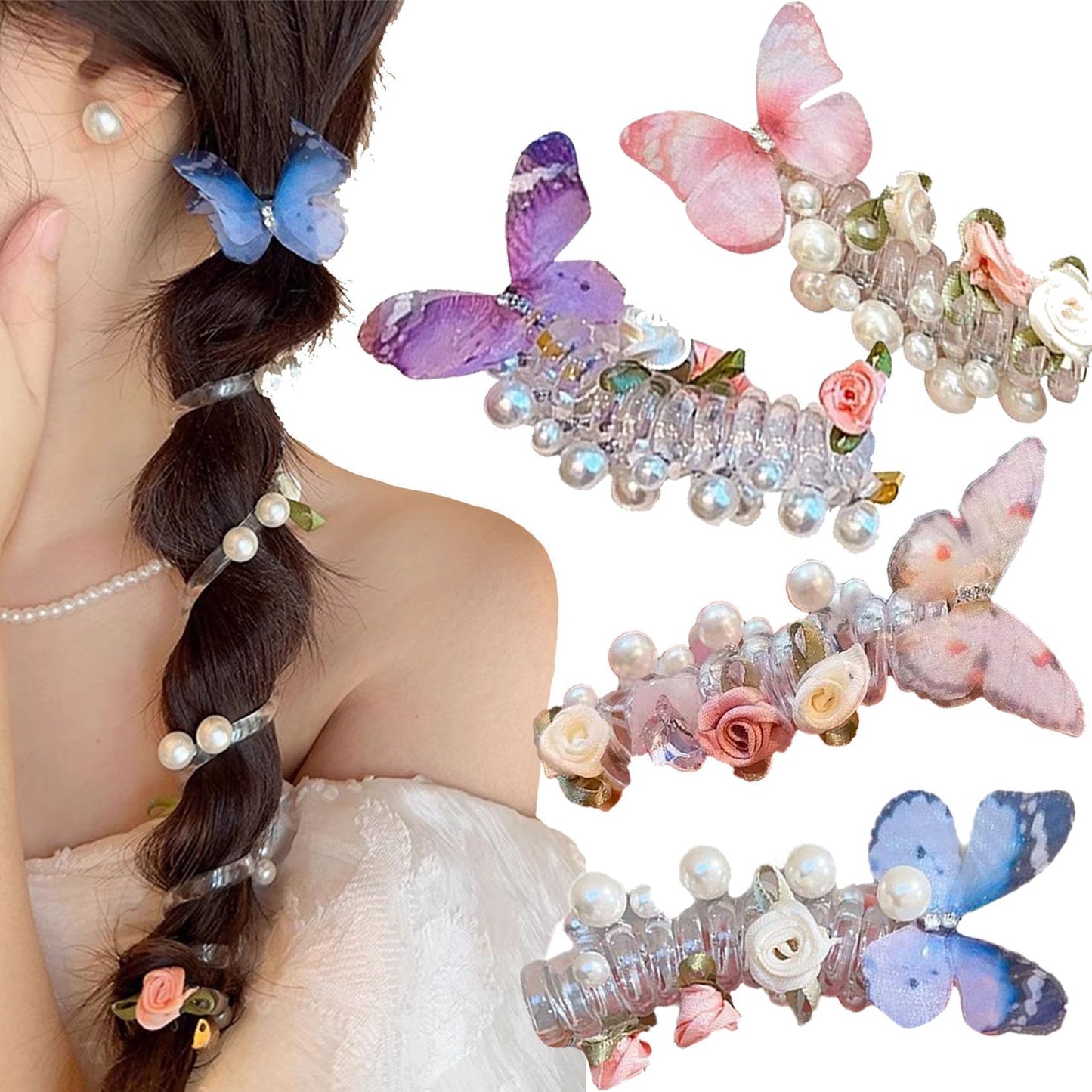 4 Pieces No Damage Soft Elastic Spiral Hair Ties, 2025 New Spiral Coils, Twisted Hair Wire Pony Hairwire, Twisted Hair Wire Pony Hairwire for Women, Phone Cord Hair Bands for Women & Girls (4 Pcs-B)