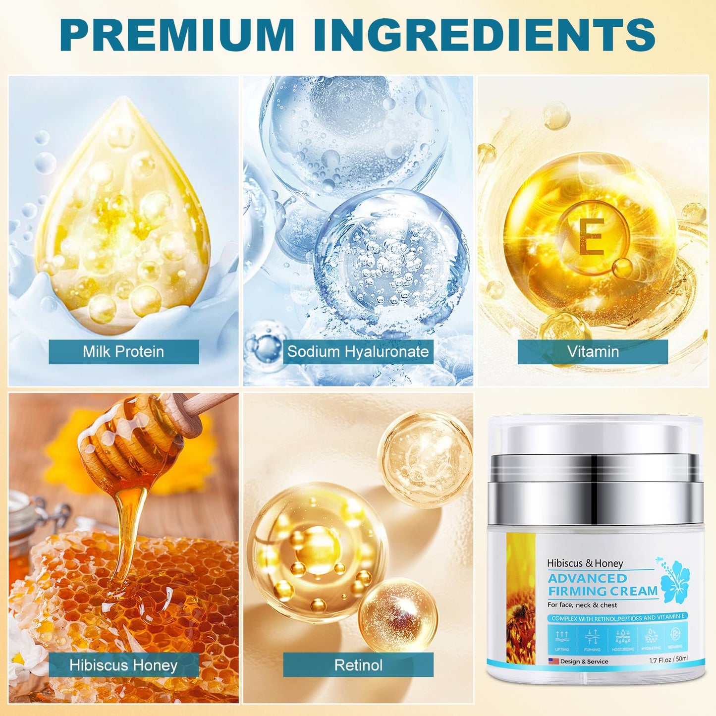 yehapp 50ml Neck Firming Cream Hibiscus and Honey, Neck Cream with Retinol & Peptide, Anti-Wrinkle Neck Creams for Tightening and Firming, Advanced Neck & Face Tightening and Lifting Cream