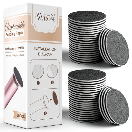 AWROSE 60 Pcs Foot File Replacement Round Sand Paper, 30 Pcs 80 Grit Sandpaper Disk & 30 Pcs 100 Grit Sandpaper Disk, Compatible with Electric Foot File Callus for Dead Skin Remover