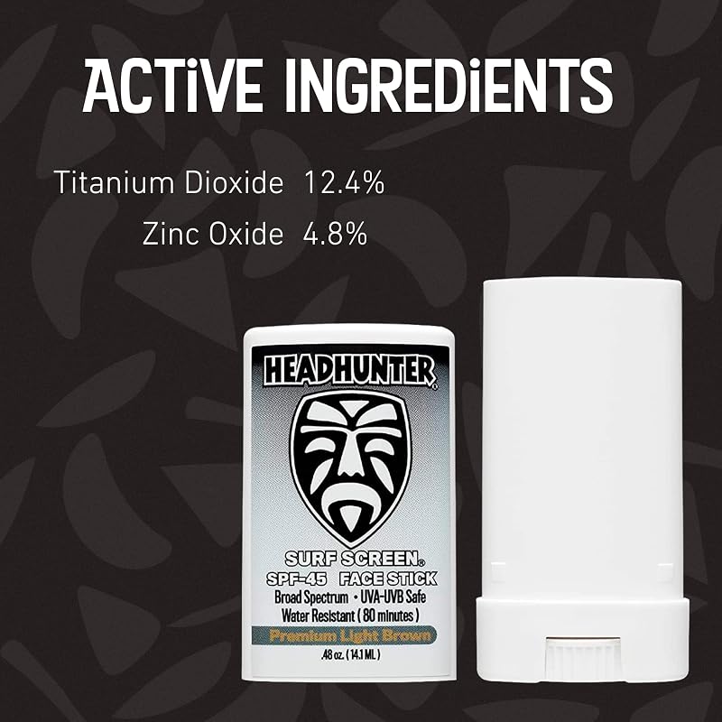 Headhunter Sunscreen Face Stick SPF 45 - Water-Resistant Tint (2 Pack, 80 Min) for Surf & Outdoor
