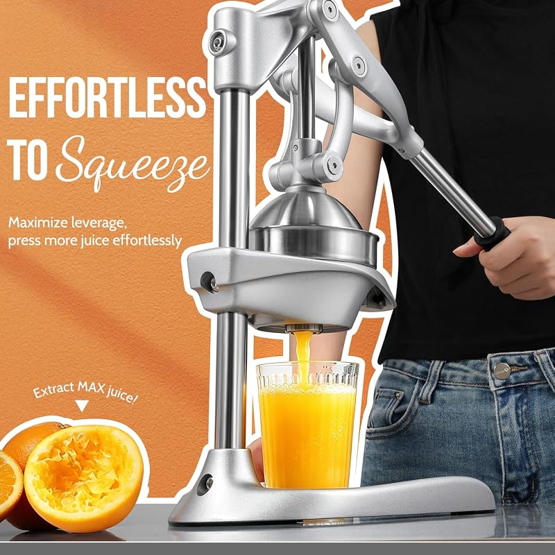 Manual Juicer – Easy Squeeze Stainless Steel Citrus Press with Ergonomic Lever
