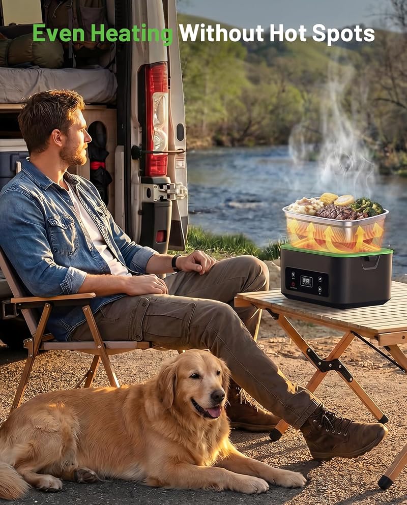 TaskStar Green 100W Cordless Heated Lunch Box with 1.2L Capacity – Scheduled Heating, Leakproof, Battery Operated