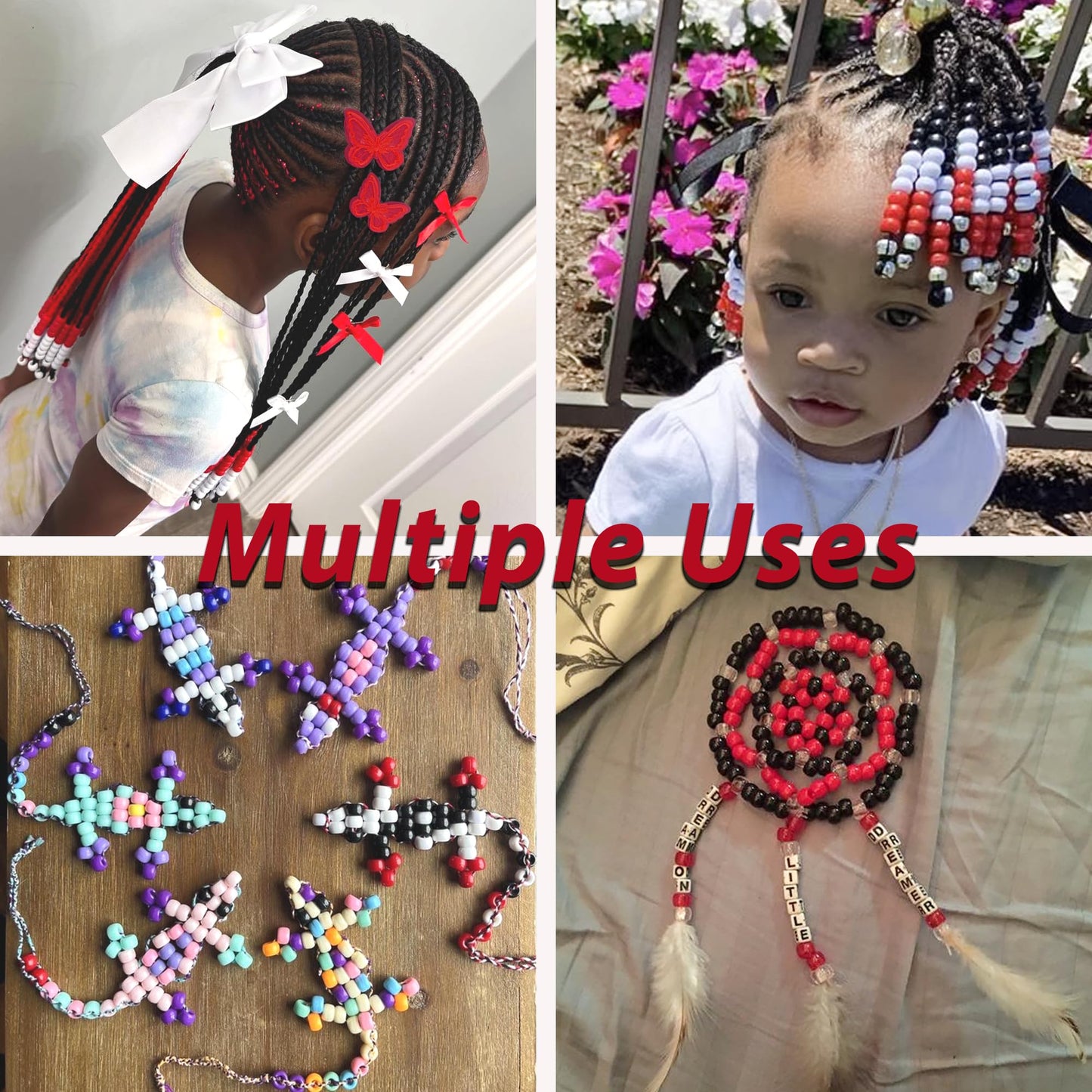 Arocooy 100PCS Hair Beads for Braids Coquette Red Bow Hair Clips Embroidery Butterfly Hair Clips Black Loc Dreadlock Beads Cute Hair Decoration for Girls Women