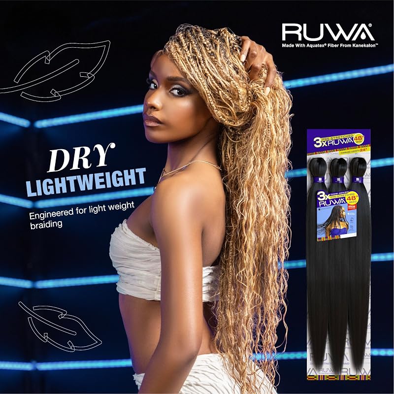 Sensationnel Ruwa Pre-Stretched Braiding Hair 48in, 5 Pack - 1B Off-Black (Variation: 1B OFFBLACK+5 pack)