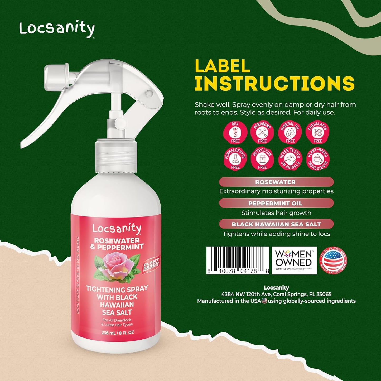 Locsanity Rosewater Peppermint Hydration Spray - 8oz | Moisturizing Loc Care for Dreadlocks & Loose Hair