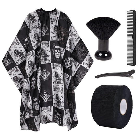 Waterproof Hair Cutting Cape for Men - Salon Cape with Neck Strip and Barber Brush - 5PCS Set (64" x 56")