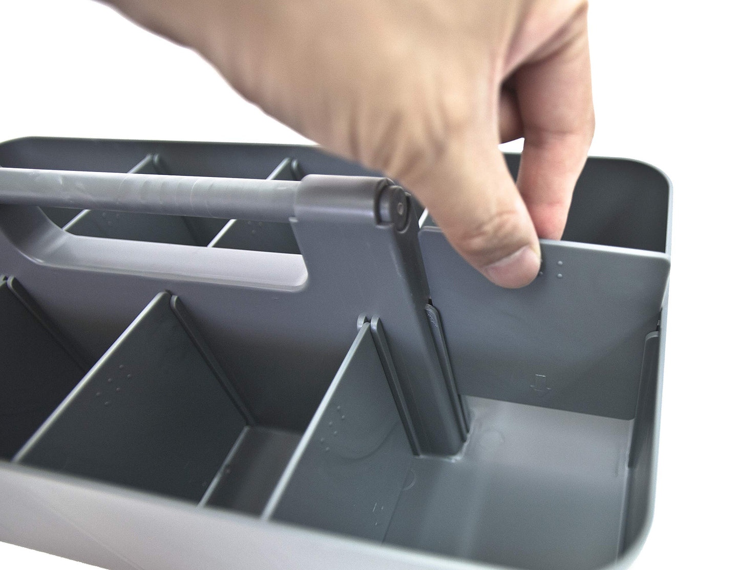 New Plastic Portable Makeup Organizer Caddy Tote Divided Basket Bin with Handle, for Bathroom Storage - Holds Blush Makeup Brushes, Made In USA (Orion Gray)