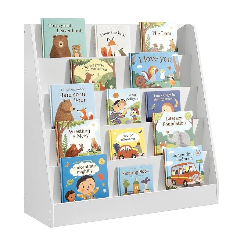 Songmics 5-Tier Kids Bookcase Montessori Bookshelf Toy Storage - Cloud White with 1 Row