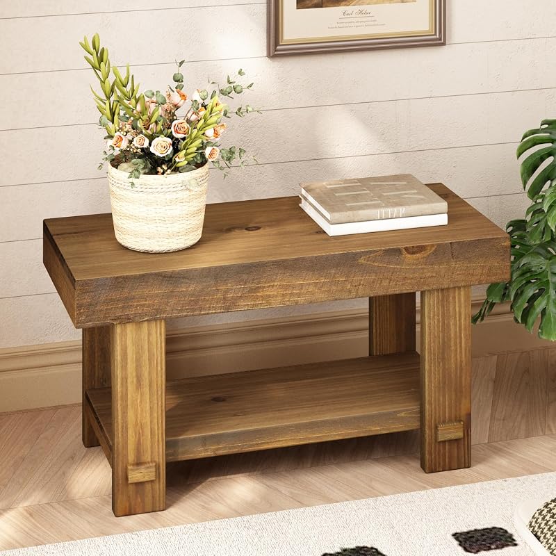 Solid Wood Entryway Bench 31.5" - Farmhouse Narrow Shoe & Storage Bench (Variation: 31.5")