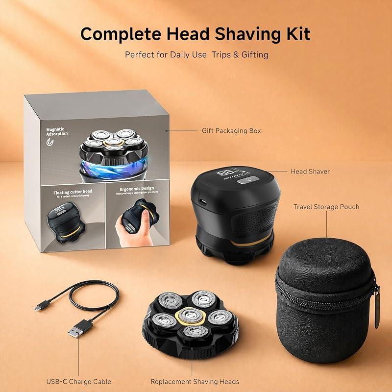 Beard & Head Shaver 6D Magnetic Cordless for Bald Men - Black Variation