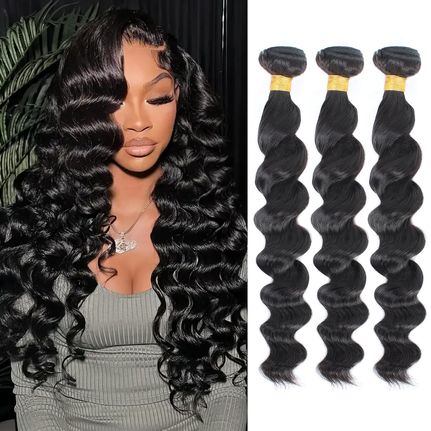 Loose Wave Bundles Human Hair 24 26 28 Inch 100% Real Human Hair Unprocessed Brazilian Virgin Loose Deep Wave Bundles Human Hair Remy Hair Extension Natural Color