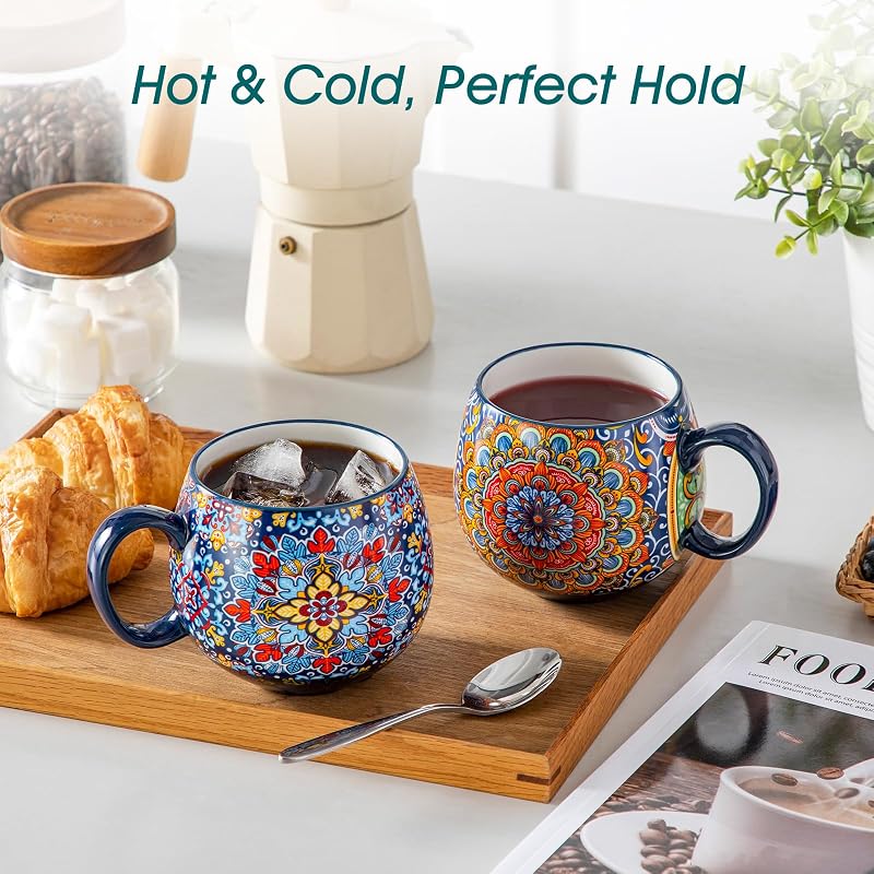 18oz Set of 6 Ceramic Coffee Mugs - Colorful Bohemian SIMI Dinnerware