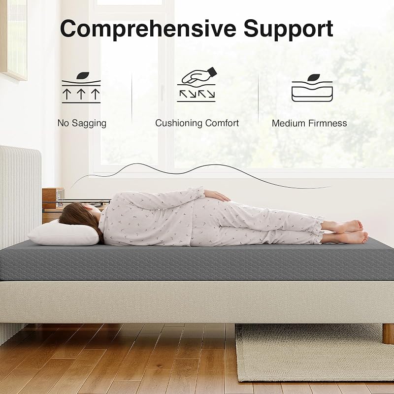 Novilla 6 Inch Twin Mattress In a Box - Cooling Memory Foam Twin (Grey) - 72h Expansion