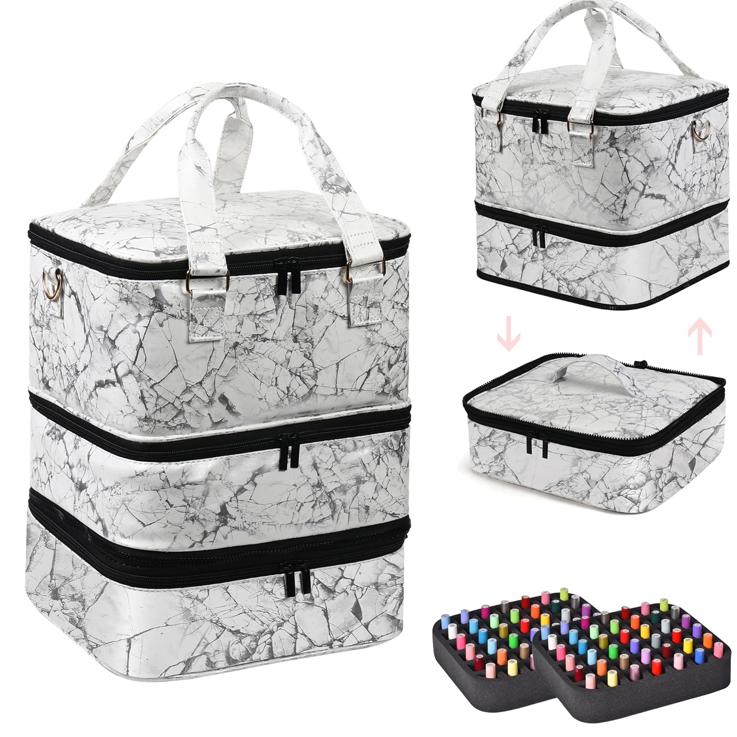 Nail Polish Organizer Bag with Travel Case for 30+ Bottles & Nail Lamp - Purple