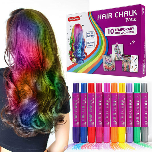 MeiduGaga Hair Chalk for Girls Makeup Kit, 10 Temporary Color Washable Gift Great for Kids Age 5 6 7 8 9 10-13 Years Old, Birthday Christmas Cosplay Hair DIY Party