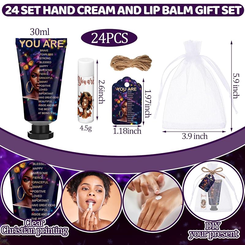 24Pcs Christian Hand Cream & Lip Balm Gift Set - African American Variation