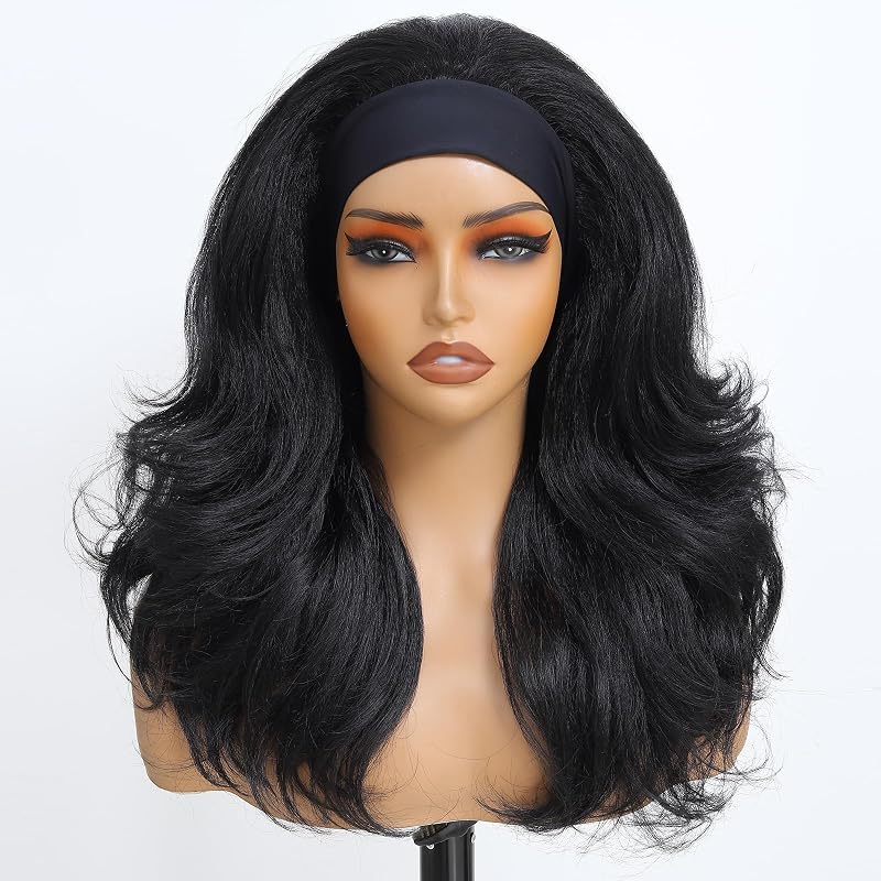 Glueless 16 Inch Wavy Wig with Headband – X-TRESS Natural Black Detroit Layers OS Variation