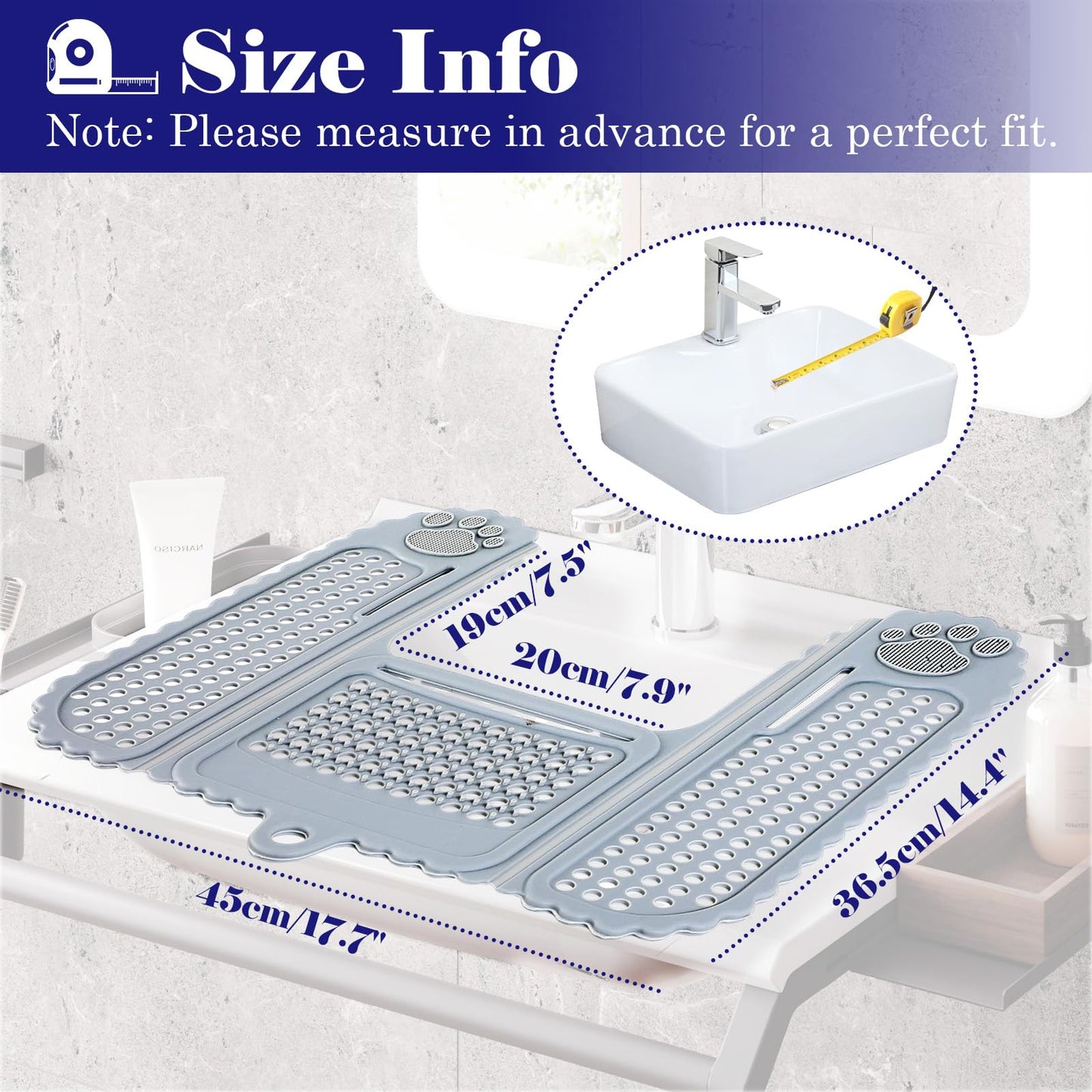 WIOR Sink Top Cover for Counter Space Makeup, Foldable Silicone Sink Covers Heat-Resistant Beauty Makeup Brush Cleaning Mat Hot Tools Organizer Space Saver Bathroom Must Haves for RV Camper Travel