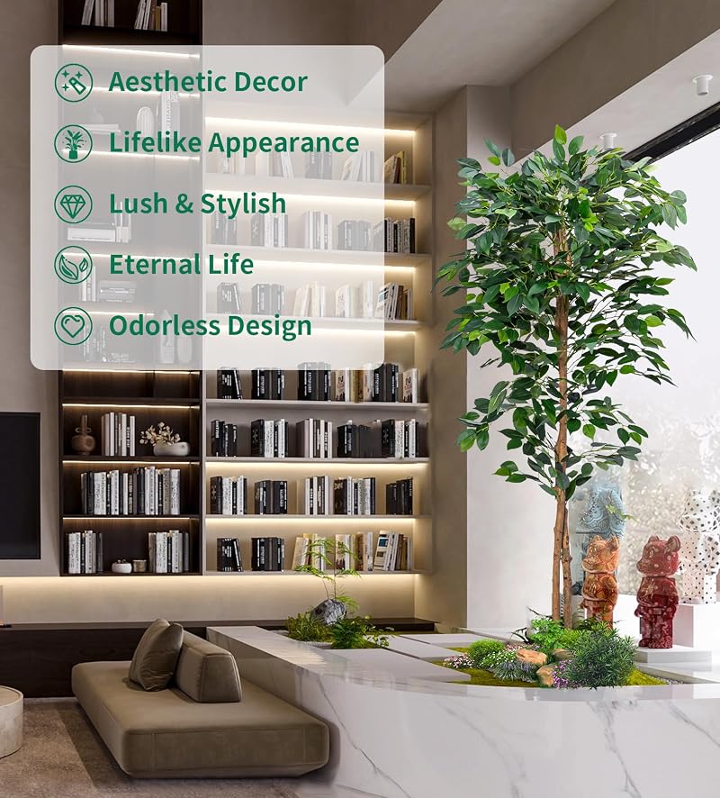 Artificial Ficus Tree 5FT - Realistic Leaves, Sturdy Nursery Pot, Indoor Outdoor Decor, 2-Pack
